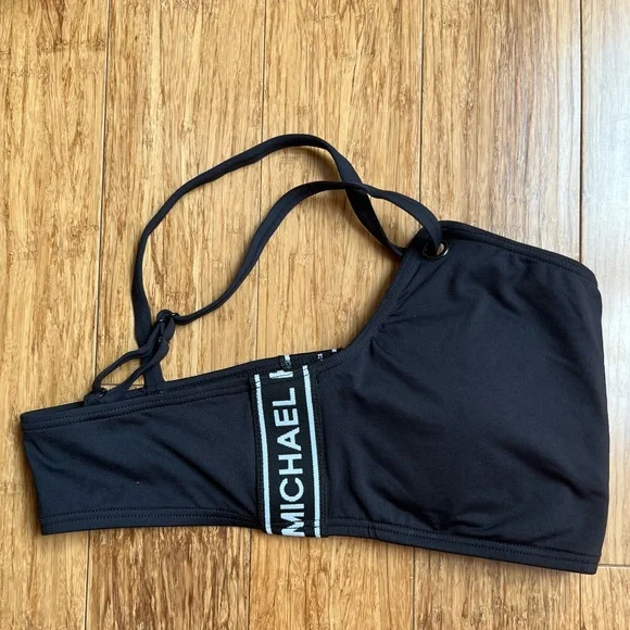 Michael Kors Strappy One Shoulder Bikini Top Logo Tape size XS Black - Picture 7 of 8